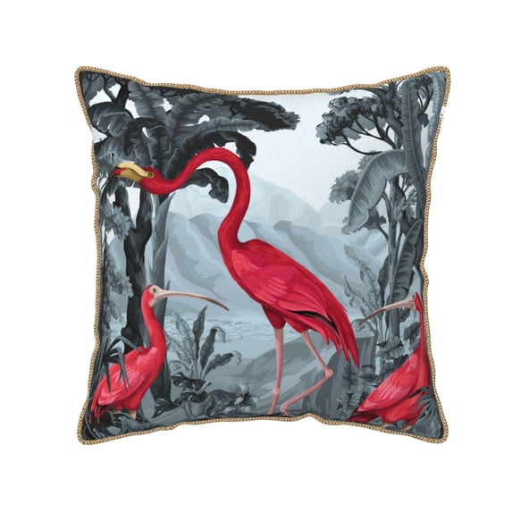 Susaid Flamingo On The Jungle Print Velvet Throw Pillow Covers Home Art Deco Pillowcase Square Pillow Case Cushion Cover for Bed Sofa Living Room Car Indoor and Outdoor-18"x18"