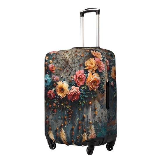 Susaid Floral Dreamcatcher Elegance Print Elastic Washable Suitcase Cover with Hidden Zipper, Fits 18-32 Inch Luggage for Protection During Travel-Small