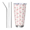 thumbnail image 1 of Susaid Floral Strawberr Print 20oz Car Cup,Insulated Coffee Cup Fully Spill Proof Travel Coffee Mug, Stainless Steel Tumbler for Work Home Outdoor Car-Straw Three-piece Set, 1 of 8