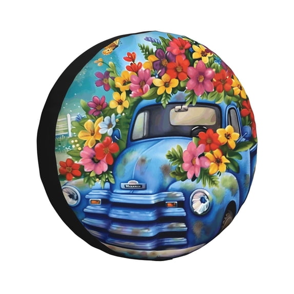 Susaid Floral Truck Welcome Print Tire Covers,Waterproof Anti-UV Snow Sun Rain Tire Covers for RV,Truck, SUV, Trailer, Camper-14 inch