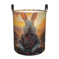 thumbnail image 1 of Susaid Flower Meditating Rabbit Print Waterproof Oxford Cloth Storage Circular Laundry Hamper BasketCapacity for Home-Medium, 1 of 6