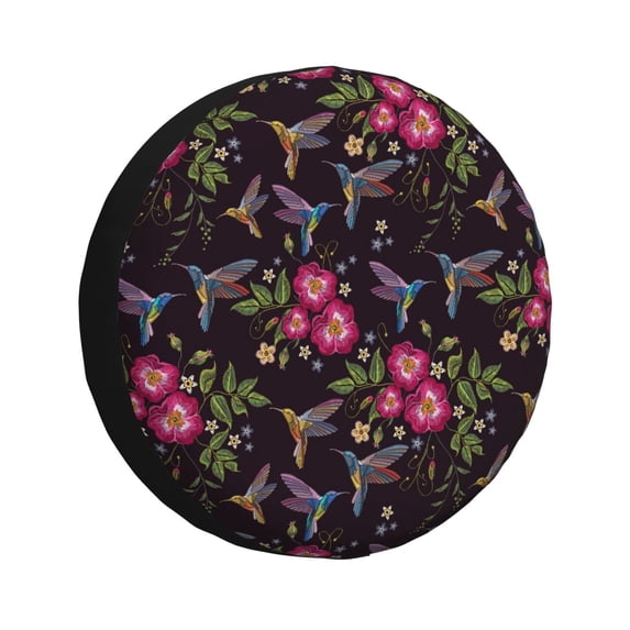 Susaid Flowers And Humming Bird1 Print Water Proof Spare Tire Cover Wheel Tire Dust-proof Cover Fit Trailer, RV, SUV and Many Vehicle-16 inch