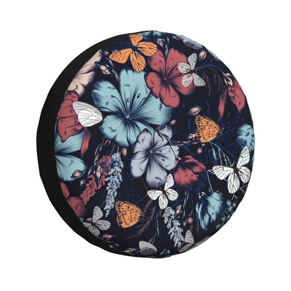 Susaid Flowers ad Butterflies Print Tire Covers,Waterproof Anti-UV Snow Sun Rain Tire Covers for RV,Truck, SUV, Trailer, Camper-17 inch