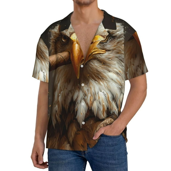 Susaid Funny Bald Eagle Print Men's Polo Shirts Button Down Short Sleeve Casual Summer Beach Vintage Shirts for Men-X-Large