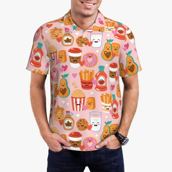 Susaid Funny Food Print Men's Short Sleeve Polo Shirt, Golf Shirts for Men, Business Casual Polos-3X-Large