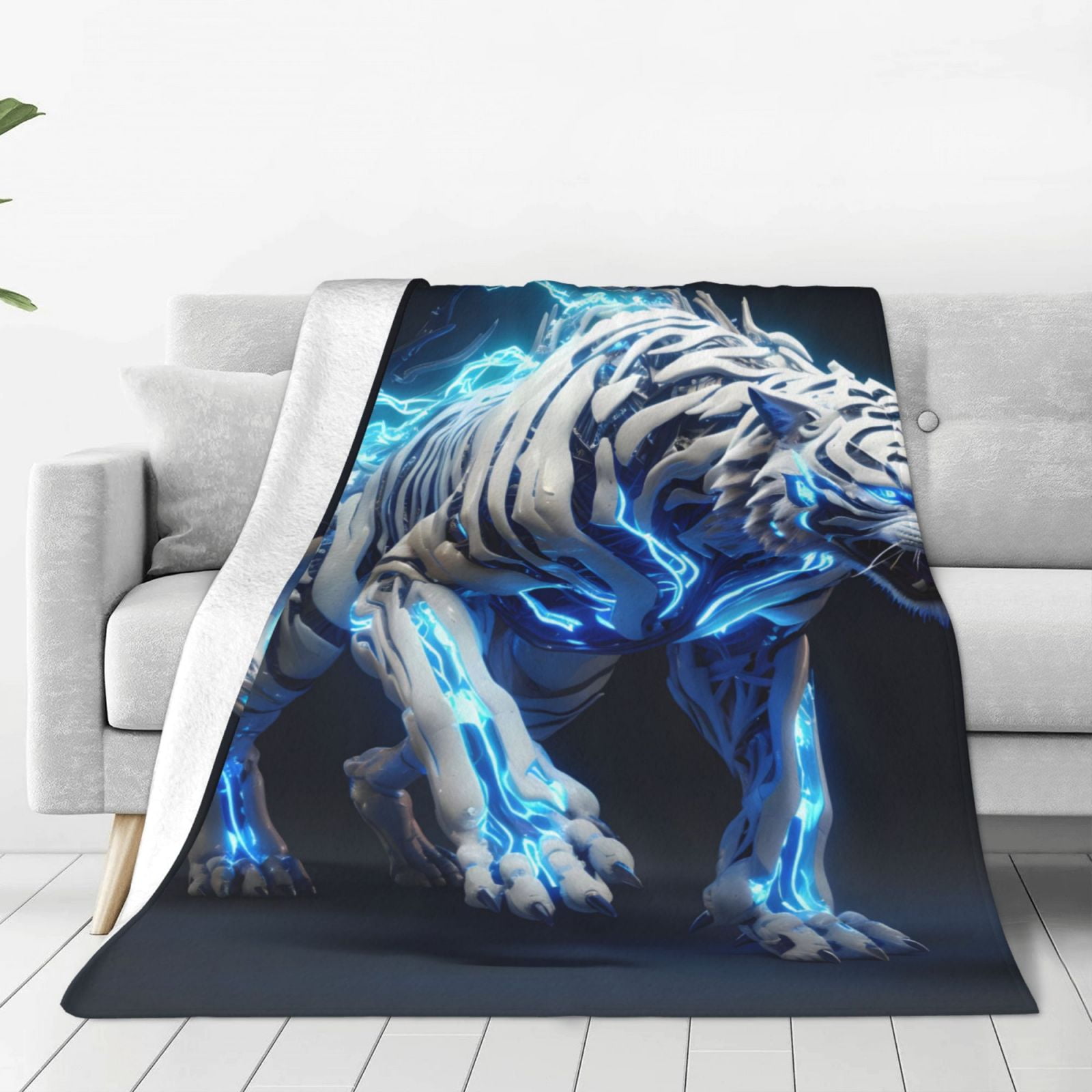 Susaid Futuristic Blue Light White Tiger Print Microfiber Cleaning ...