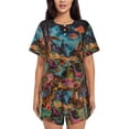 thumbnail image 1 of Susaid Galactic Jungle Dinosaurs Print Women's Pajama Set, Button-Up Sleepwear with Elastic Waist Shorts, Perfect for Lounging, Yoga, Beach, and Casual Wear-4X-Large, 1 of 7