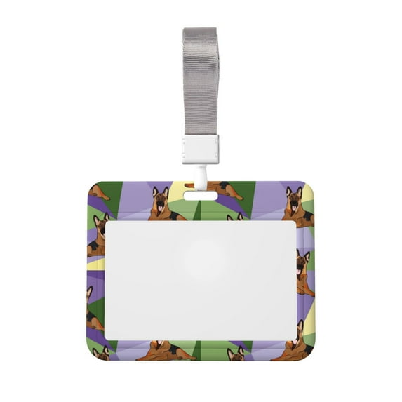 Susaid German Shepherd Dog Print ID Badge Holder with Double-Sided Windows Horizontal Hard Plastic Case Black Card Protector Pouch for Office School ID Credit Cards