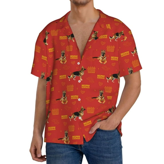 Susaid German Shepherd Dog Print Men's Polo Shirts Button Down Short Sleeve Casual Summer Beach Vintage Shirts for Men-Small