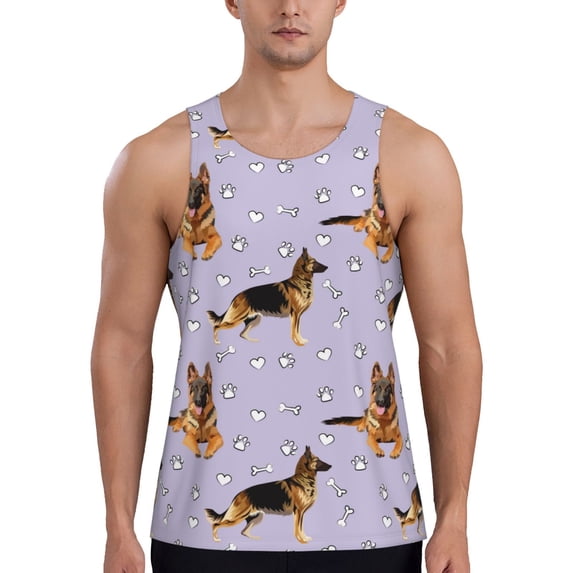 Susaid German Shepherd Dog Print Men's Sleeveless Workout Running Tank Top Dry Fit Athletic Gym Sports Swim Beach Muscle Bodybuilding Shirts-XX-Large