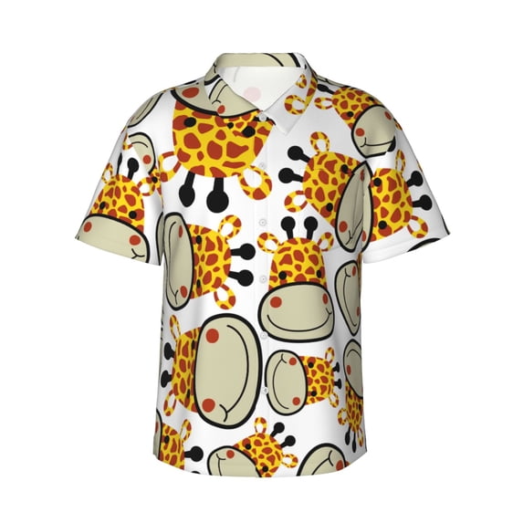 Susaid Giraffes Head Print Short Sleeve Shirts Button Down Casual Shirts Summer Beach Aloha Button Down Short Sleeve for Men ,X-Large