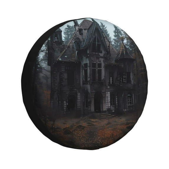 Susaid Gloomy Mansion Forest Scene Print Tire Covers,Waterproof Anti-UV Snow Sun Rain Tire Covers for RV,Truck, SUV, Trailer, Camper-14 inch