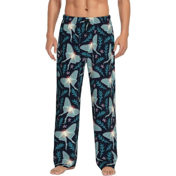 Susaid Glowing Butterfly Print Mens Pajama Pants Set Sleep & Lounge Pants, PJ Bottoms with Pockets and Button Fly-Small