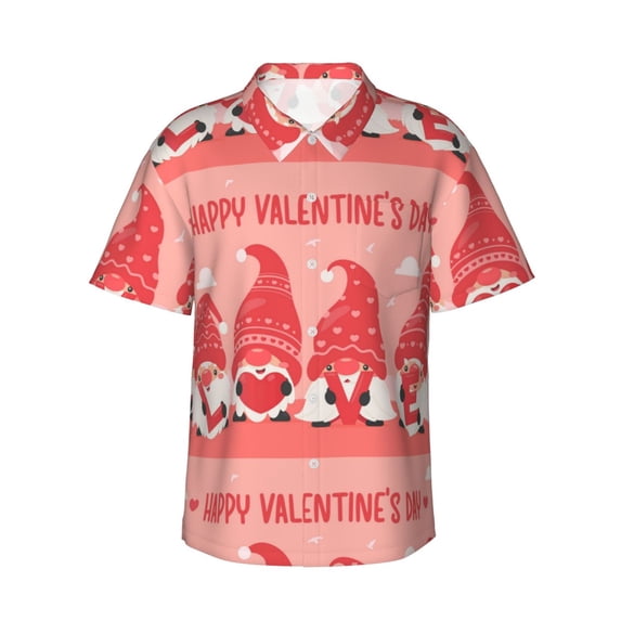 Susaid Gnomes Hold The Letters LOVE Print Short Sleeve Shirts Button Down Casual Shirts Summer Beach Aloha Button Down Short Sleeve for Men ,Large