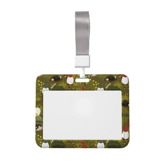 Susaid Gnomes Playing in the Garden Print ID Badge Holder with Double-Sided Windows Horizontal Hard Plastic Case Black Card Protector Pouch for Office School ID Credit Cards