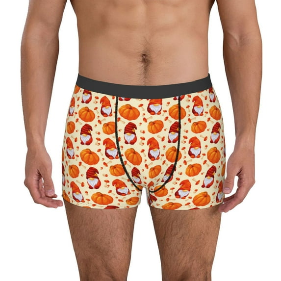 Susaid Gnomes Pumpkin And Mushrooms Print Men's Mesh Boxer Briefs Cooling Breathable Sports Underwear Wide Waistband Boxer Briefs W/Fly-XX-Large
