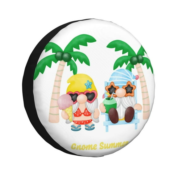 Susaid Gnomes Summer Beach1 Print Tire Covers,Waterproof Anti-UV Snow Sun Rain Tire Covers for RV,Truck, SUV, Trailer, Camper-15 inch