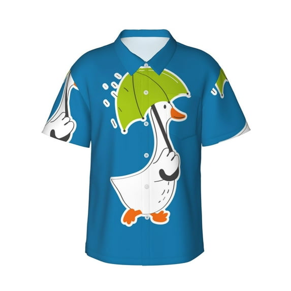 Susaid Goose Holding an Umbrella Print Short Sleeve Shirts Button Down Casual Shirts Summer Beach Aloha Button Down Short Sleeve for Men ,Small