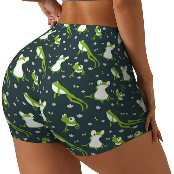 Susaid Green Frogs Print Intensify Workout Shorts for Women Seamless Scrunch Short Gym Yoga Running Sport Active Exercise Fitness Shorts-Medium