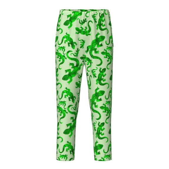 Susaid Green Lizard Print Soft Teen Sleep Pants, Long Pajama Bottoms with Two Pockets and Elastic Waist, Designed for Ages 5-16-Medium