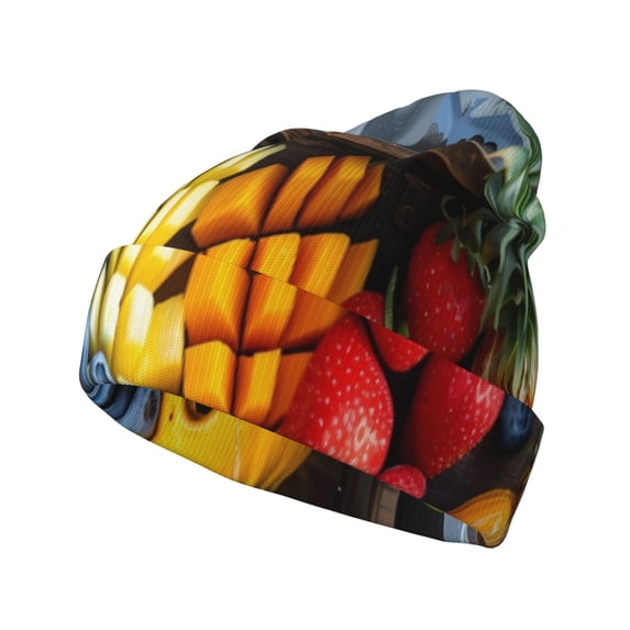 Susaid Halloween Fruit Platter Print Winter Beanie for Men Women, Lined Beanie Soft Warm Knit Hat Ski Cuffed Cap