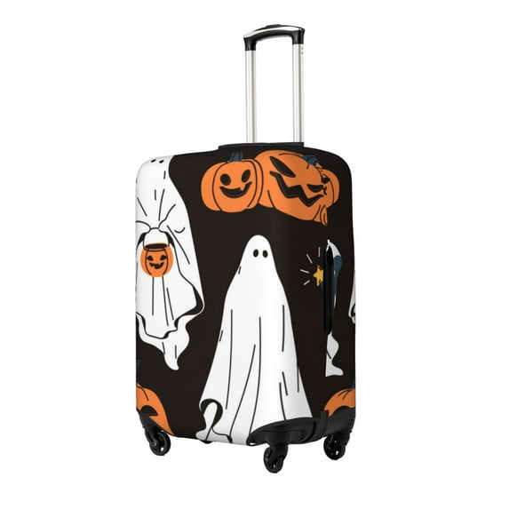 Susaid Halloween Ghosts And Pumpkins Print Elastic Washable Suitcase Cover with Hidden Zipper, Fits 18-32 Inch Luggage for Protection During Travel-Medium