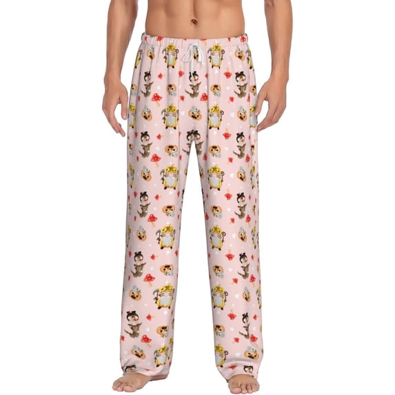 Susaid Halloween Gnomes Print Mens Pajama Pants Set Sleep & Lounge Pants, PJ Bottoms with Pockets and Button Fly-Large