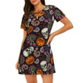thumbnail image 1 of Susaid Halloween With Skull Pattern Sleep Shirts for Women Short Sleeve Night Shirts for Sleeping Pullover Nightgown Soft Nightdress, 1 of 6