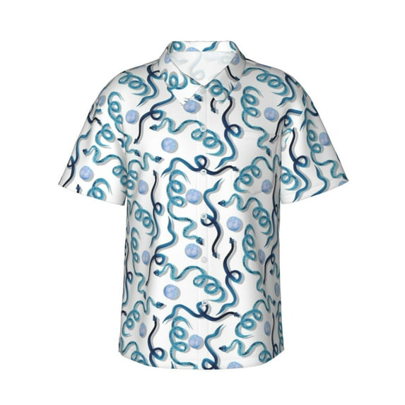 Susaid Hand Drawn Snake Print Short Sleeve Shirts Button Down Casual Shirts Summer Beach Aloha Button Down Short Sleeve for Men ,Small