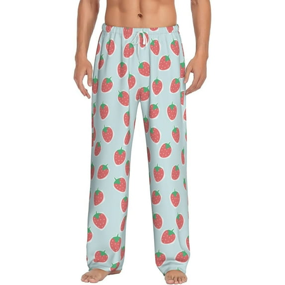 Susaid Hand Drawn Strawberry Print Mens Pajama Pants Set Sleep & Lounge Pants, PJ Bottoms with Pockets and Button Fly-Medium