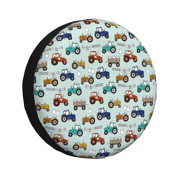 Susaid Hand drawn tractors Print Tire Covers,Waterproof Anti-UV Snow Sun Rain Tire Covers for RV,Truck, SUV, Trailer, Camper-15 inch