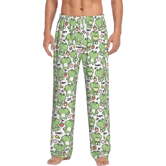 Susaid Happy Frogs Print Mens Pajama Pants Set Sleep & Lounge Pants, PJ Bottoms with Pockets and Button Fly-Small