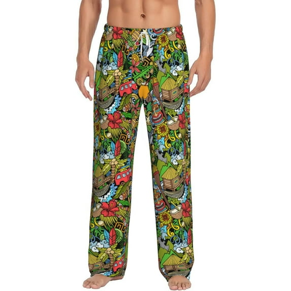 Susaid Hawaiian Culture Symbols 1 Print Mens Pajama Pants Set Sleep & Lounge Pants, PJ Bottoms with Pockets and Button Fly-XX-Large