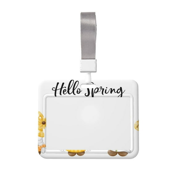 Susaid Hello Spring Sunflower Gnomes Print ID Badge Holder with Double-Sided Windows Horizontal Hard Plastic Case Black Card Protector Pouch for Office School ID Credit Cards
