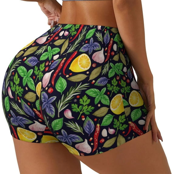Susaid Herbs And Spices Print Intensify Workout Shorts for Women Seamless Scrunch Short Gym Yoga Running Sport Active Exercise Fitness Shorts-Large