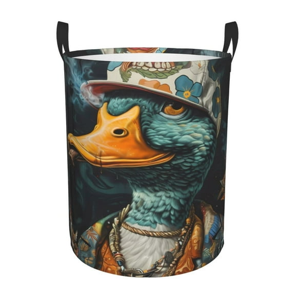 Susaid Hip-Hop Duck Print Waterproof Oxford Cloth Storage Circular Laundry Hamper BasketCapacity for Home-Small