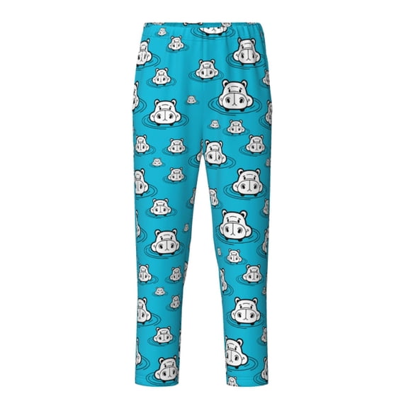 Susaid Hippo In Water Head Print Soft Teen Sleep Pants, Long Pajama Bottoms with Two Pockets and Elastic Waist, Designed for Ages 5-16-Small