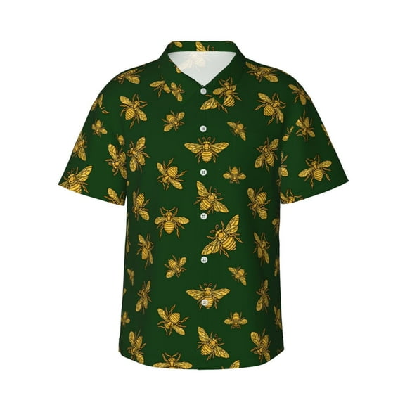 Susaid Hohey Bee Print Short Sleeve Shirts Button Down Casual Shirts Summer Beach Aloha Button Down Short Sleeve for Men ,Large