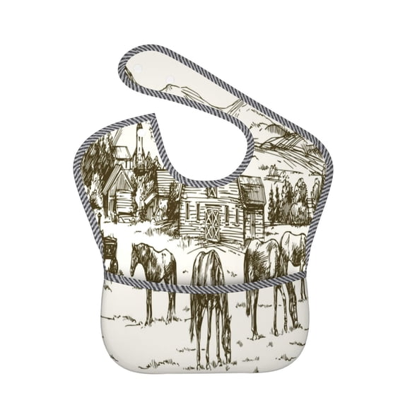 Susaid Horses Grazing On Meadow Print Bibs for Babies Toddlers Adjustable Waterproof Free Soft Durable Bibs for eating with Large Pocket Food Catcher