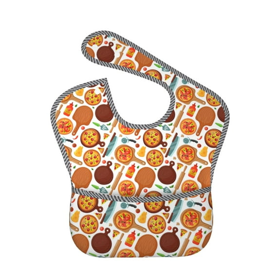 Susaid Hot Fresh Pizza Print Bibs for Babies Toddlers Adjustable Waterproof Free Soft Durable Bibs for eating with Large Pocket Food Catcher