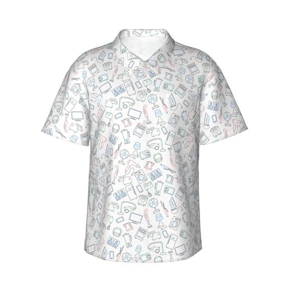 Susaid Household Appliances Print Hawaiian Shirts for Men Women,Hawaiian Summer Short-Sleeve Casual Relaxed-Fit Button-Down,X-Large