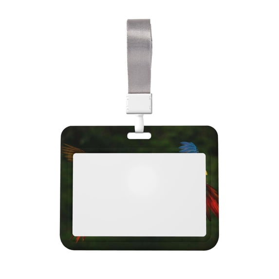 Susaid Hybrid Parrot in the Forest Print ID Badge Holder with Double-Sided Windows Horizontal Hard Plastic Case Black Card Protector Pouch for Office School ID Credit Cards