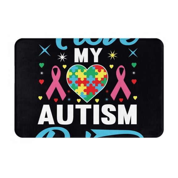 Susaid I Love My Autism Print Doormat,Porch Decor,Housewarming Decor Gift Doormat,Funny Flannel Floor Mat,Funny Doormat 24x16 Inch
