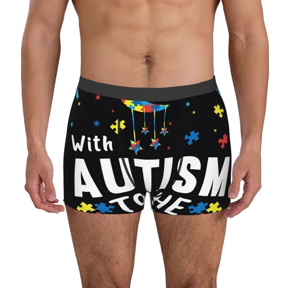 Susaid I Love With Autism To The Moon And Back Print Men's Mesh Boxer Briefs Cooling Breathable Sports Underwear Wide Waistband Boxer Briefs W/Fly-Small