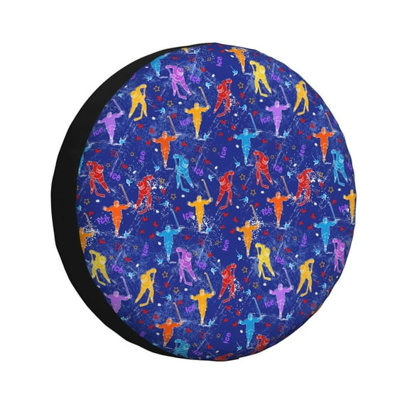 Susaid Ice Hockey Players With Puck Print Tire Covers,Waterproof Anti-UV Snow Sun Rain Tire Covers for RV,Truck, SUV, Trailer, Camper-17 inch