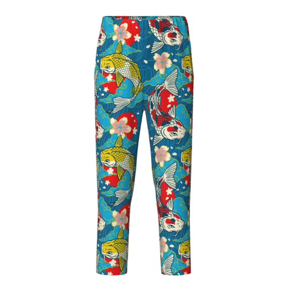Susaid Japanese Koi Print Soft Teen Sleep Pants, Long Pajama Bottoms with Two Pockets and Elastic Waist, Designed for Ages 5-16-Medium