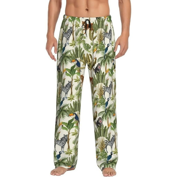 Susaid Jungle Animals Print Mens Pajama Pants Set Sleep & Lounge Pants, PJ Bottoms with Pockets and Button Fly-XX-Large