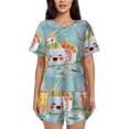 thumbnail image 1 of Susaid Kawaii Sushi Characters Delight Print Women's Pajama Set, Button-Up Sleepwear with Elastic Waist Shorts, Perfect for Lounging, Yoga, Beach, and Casual Wear-Medium, 1 of 7