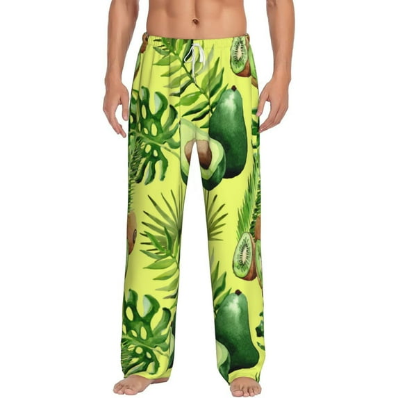 Susaid Kiwi and Avocado Print Mens Pajama Pants Set Sleep & Lounge Pants, PJ Bottoms with Pockets and Button Fly-Small