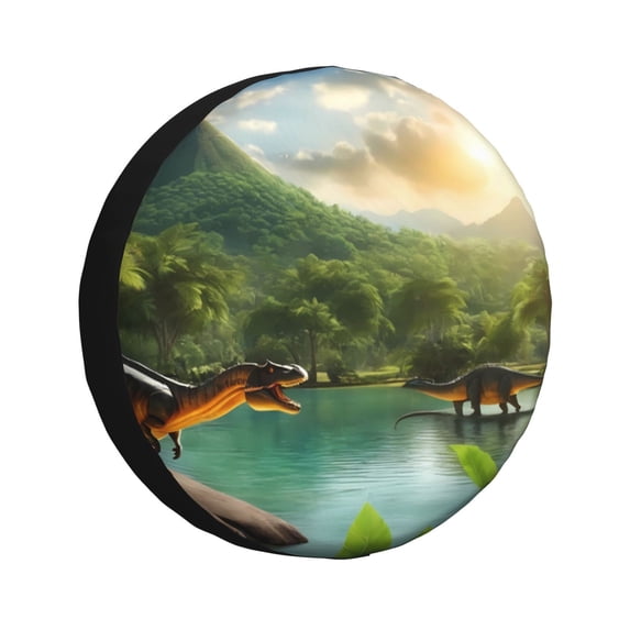 Susaid Lake Forest Dinosaur Print Tire Covers,Waterproof Anti-UV Snow Sun Rain Tire Covers for RV,Truck, SUV, Trailer, Camper-16 inch